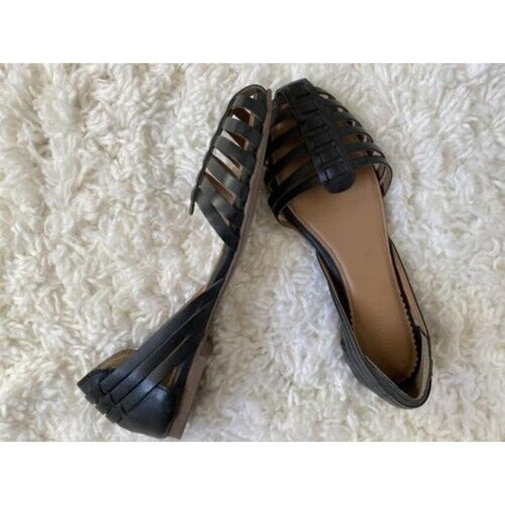 Anthropologie Crevo Sidney Leather Hurache Flat Sandal Black
